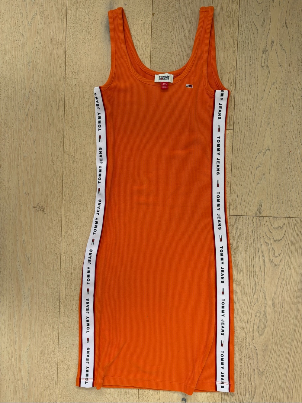 Tommy Hilfiger Orange Ribbed Tank Dress with Logo Side Tape